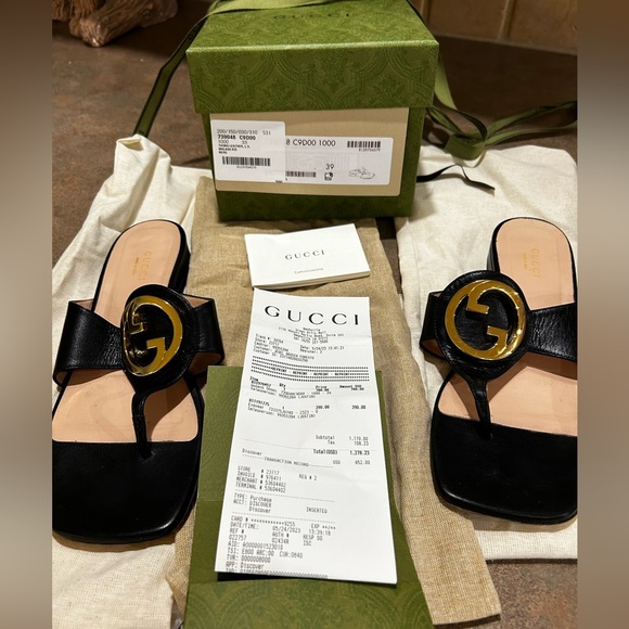 Malaga Kid Gucci Nero thong. Gold GG. Size 9 - Picture 1 of 7